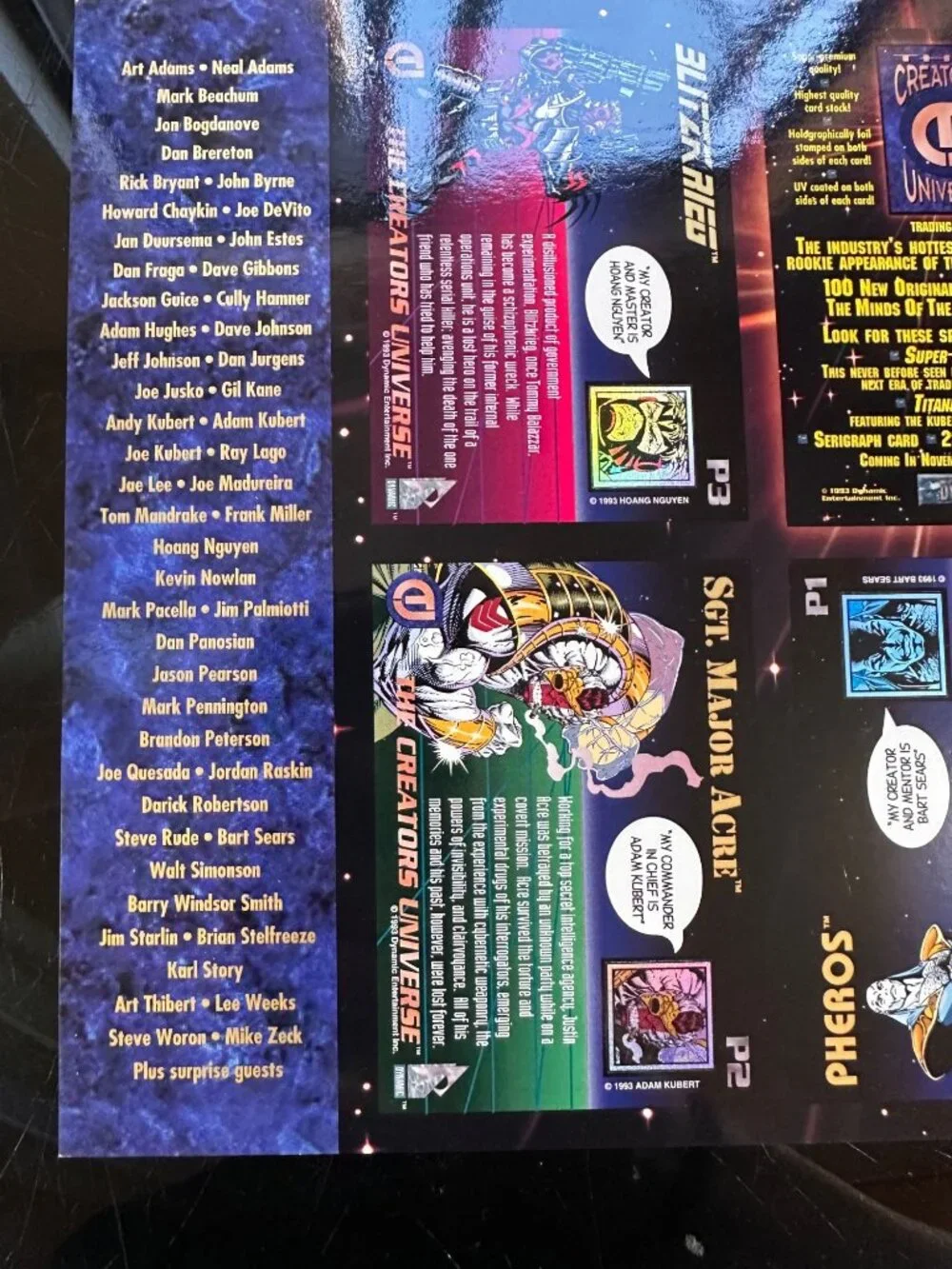 Vintage 1993 Dynamic Entertainment Creators Universe Uncut Promo Card Sheet Feat - Picture 10 of 11